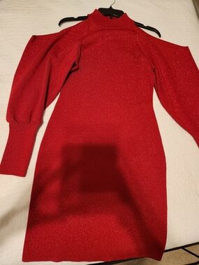 INC International Concepts Red Cold-Shoulder Sparkle Mini Dress